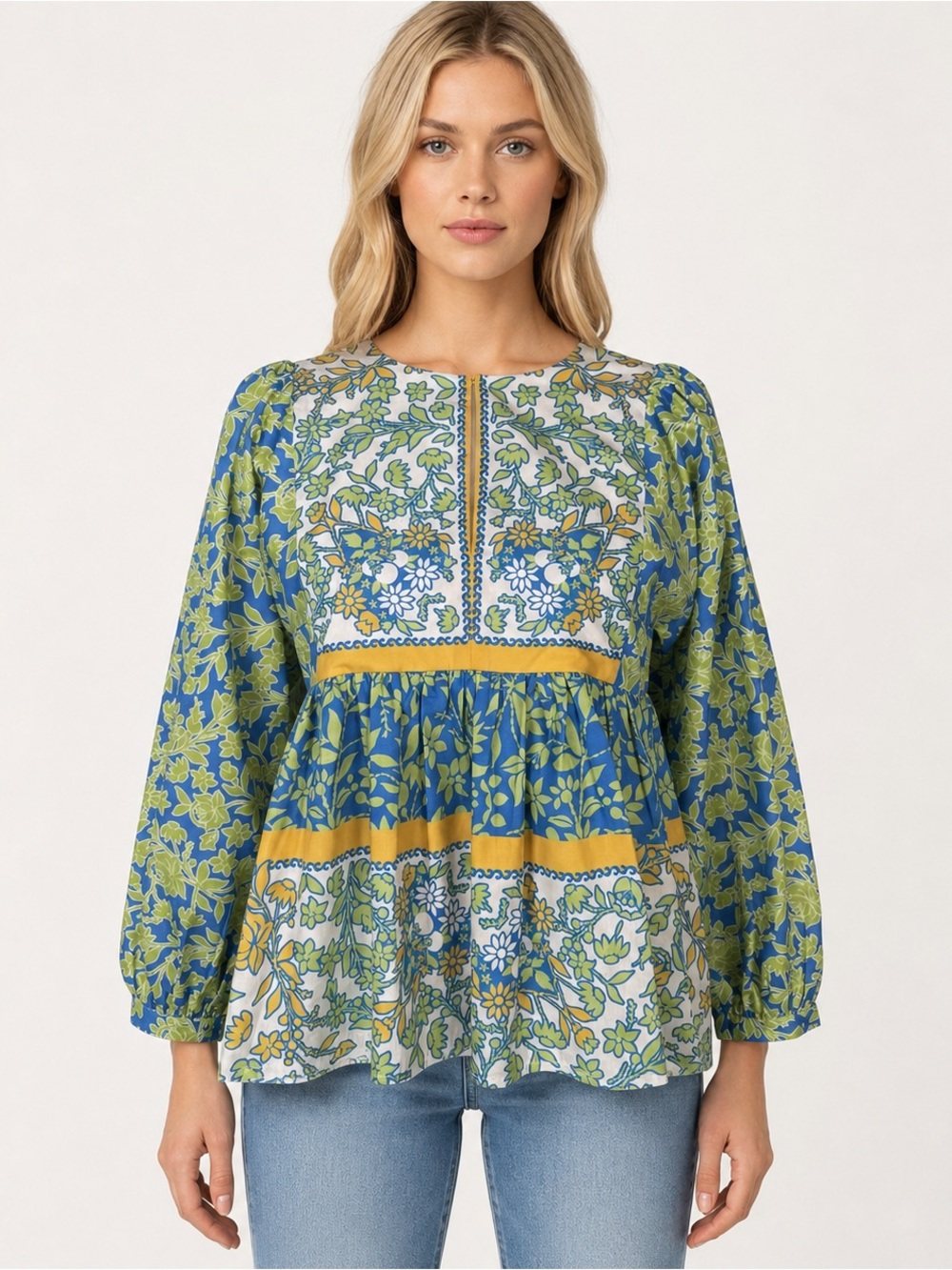 Anthropologie Current Air Blouse Floral Border Printed  Top XS